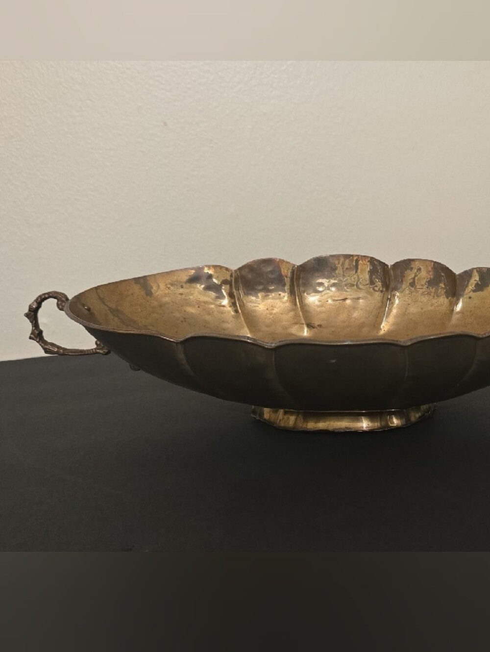 Vintage Scalloped Oval Brass Footed Centerpiece Bowl with Handles - Picture 13 of 13